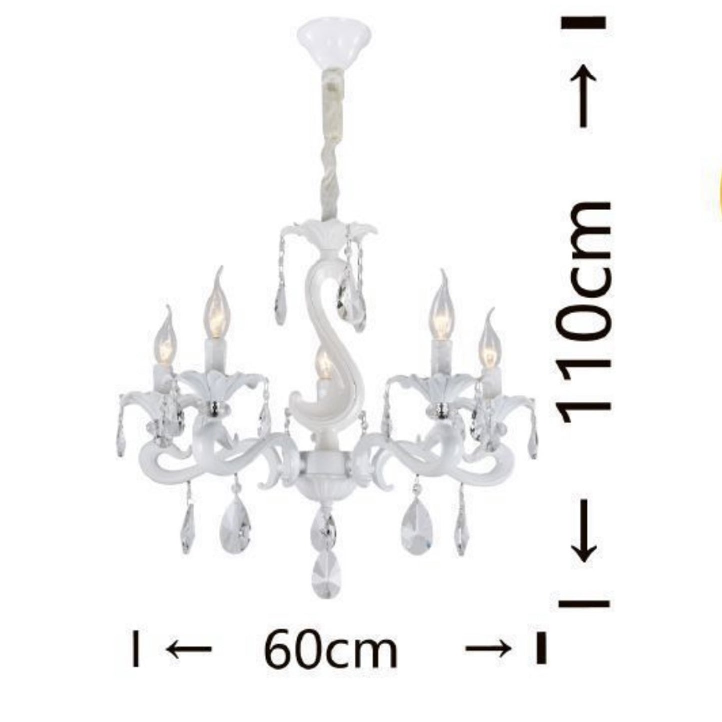 Lampadario a Sospensione Classico in Vetro e Metallo, 5 Luci E14, Stile Elegante per Soggiorno e Camera da Letto, Colori Bianco o Nero – A15-5