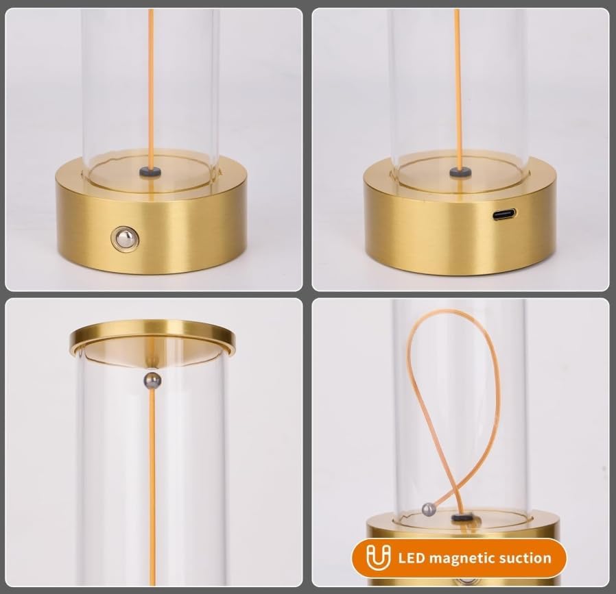 Lampada da Tavolo LED Ricaricabile 3W – Lume Senza Fili 2200K Luce Calda, Touch Control, USB, Design Moderno in Alluminio e Acrilico – Uso Interno D39
