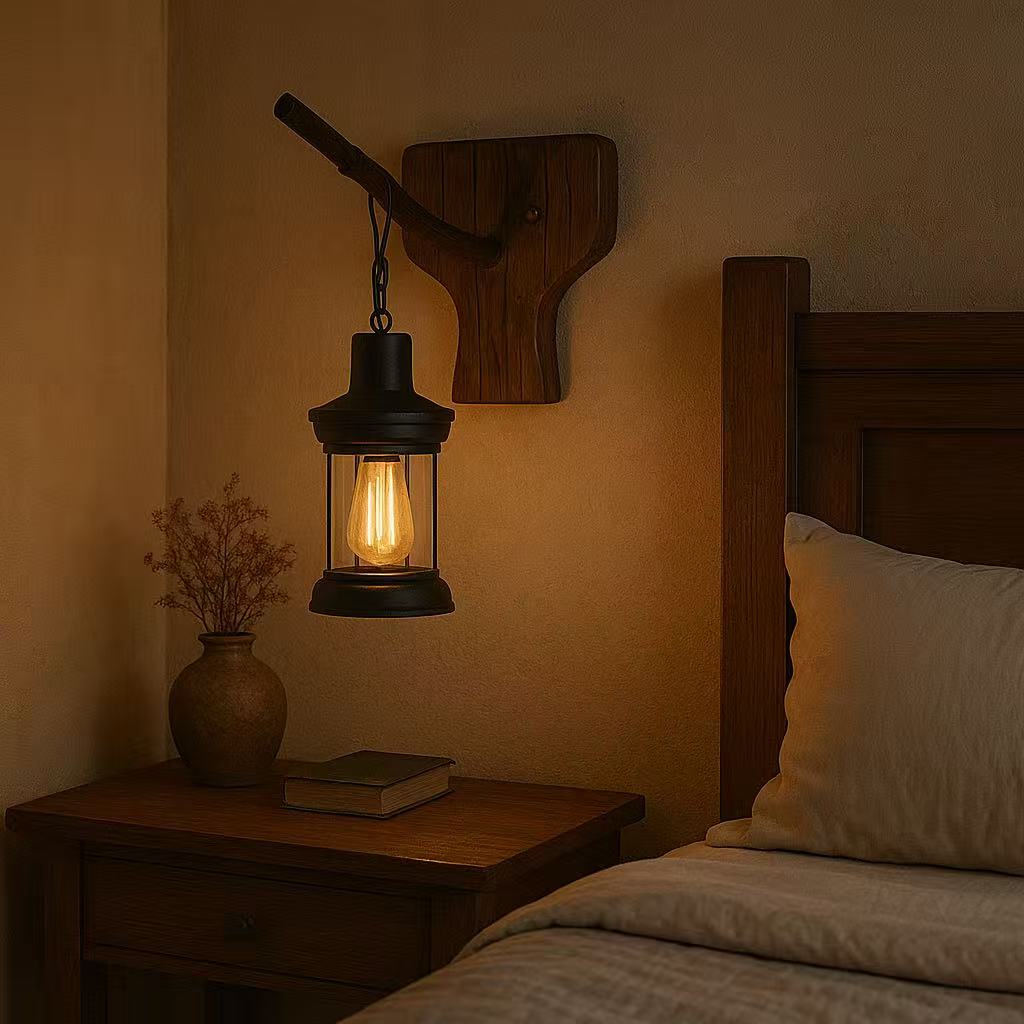 TEKHOME Applique da Muro Vintage in Legno a Forma di Coda di Pesce, Portalampada E27, Design Rustico Industriale con Vetro, Lampada da Parete Interni per Taverna, Ristorante e Soggiorno – E55