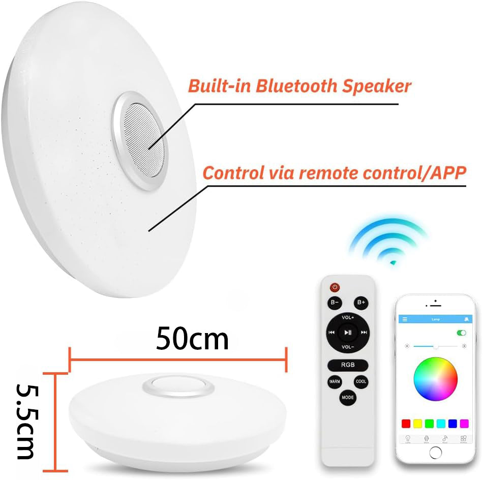 TEKHOME Plafoniera LED Smart con Bluetooth, APP e Musica, 31W RGB + 31W Bianco (3000K-6500K), Contrololo da Telecomando e Phone, Luce Colorata per Camera Letto/Soggiorno, IP20 C09-RGB