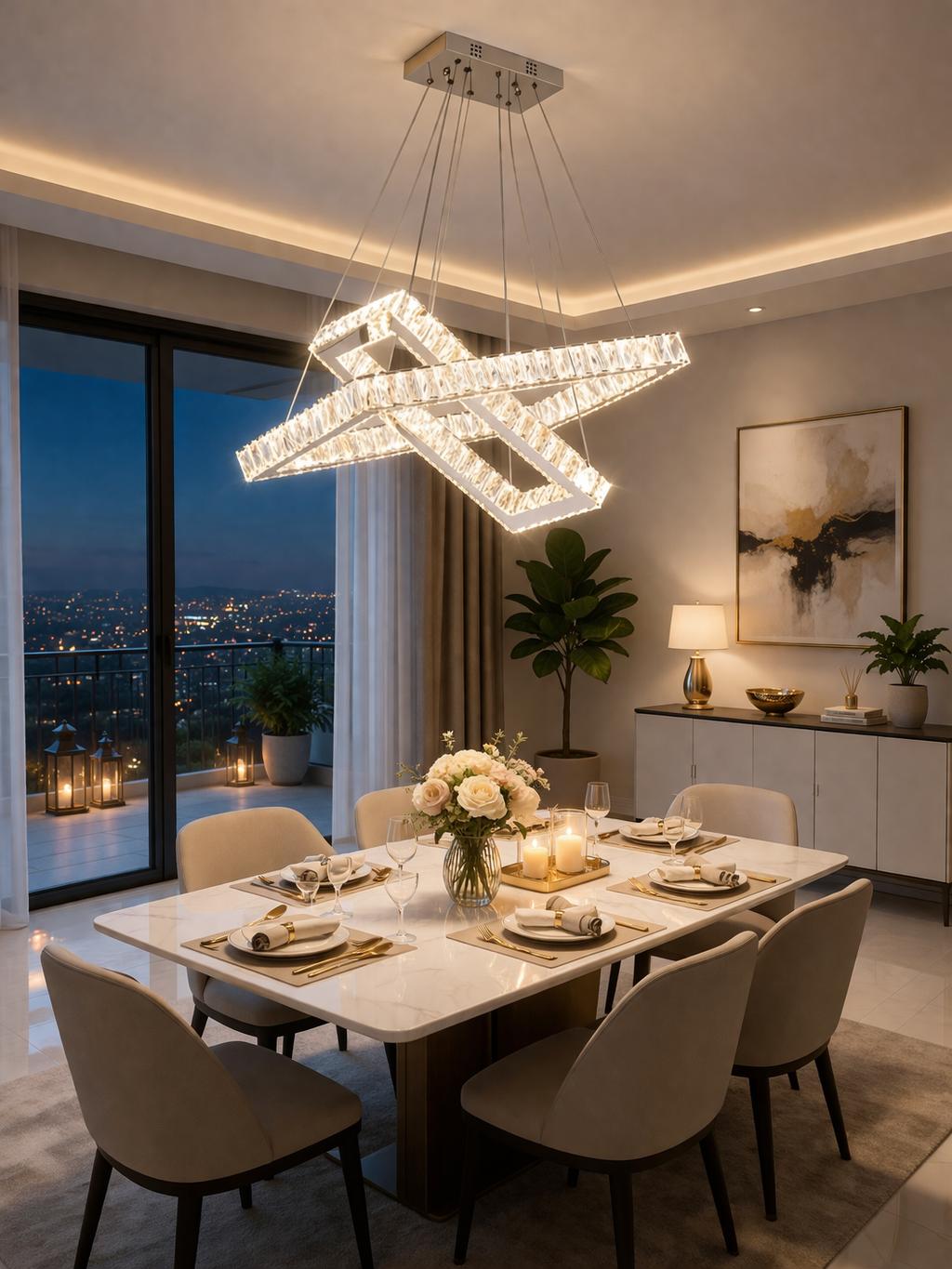 Lampadario LED Moderno a Sospensione 46W Design Geometrico con Telecomando, CCT 3000K 4000K 6500K, Lampada Elegante per Soggiorno Sala da Pranzo Cucina – B12-3C