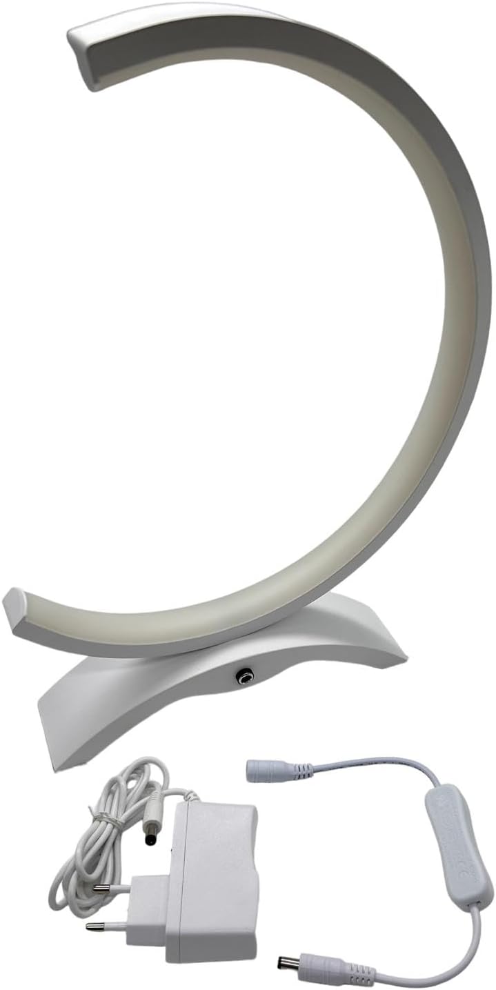 Lampada da Tavolo LED – Design Moderno a Mezzaluna, 9W 630LM, Luce Bianca 3000K/4000K/6500K, Lampada da Comodino e Scrivania, IP20  D30
