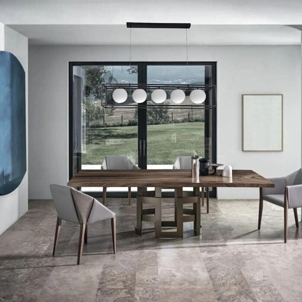 TEKHOME Lampadario a sospensione con 5 sfere in vetro bianco moderno metallo nero B89