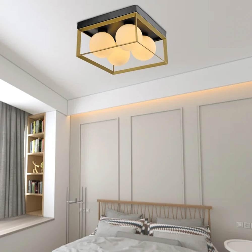 TEKHOME Plafoniera da soffitto minimalista lampada in metallo nero bronzo con 4 sfere in vetro per camera da letto G9 C76-4