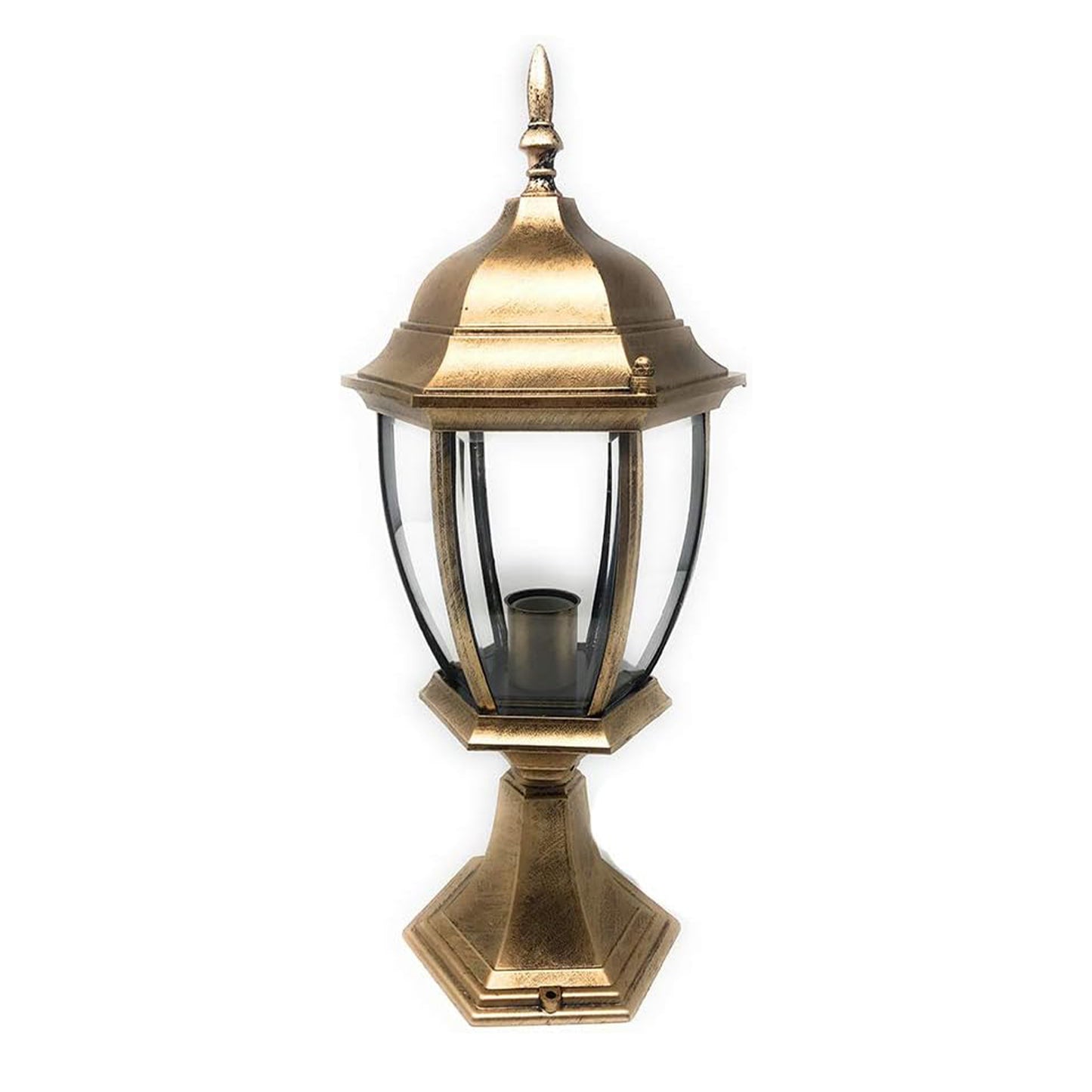 Lampada da Palo per Esterni E27 – Lanterna da Colonna Esagonale IP55 in Alluminio e Vetro – 8 Pollici – per Muro, Cancello, Pilastro, Giardino ES45