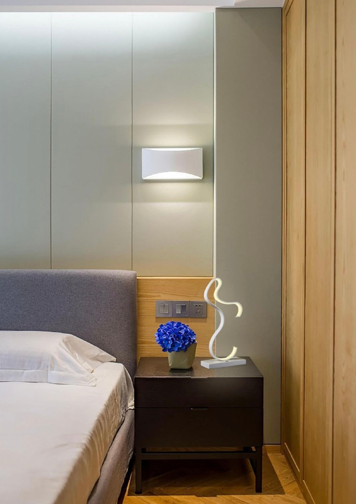 Lampada da Tavolo LED Moderna – 12W, Design Artistico a S, CRI≥80, 3000K / 4000K / 6500K, Lampada da Comodino e Scrivania, Interno IP20- D03