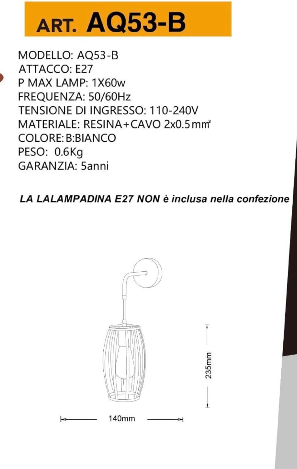 TEKHMEO Applique da Muro Industriale in Ferro E27, Lampada da Parete con Portalampada E27, Design a Gabbia – Nero/Bianco (Lampadina non inclusa) AQ53