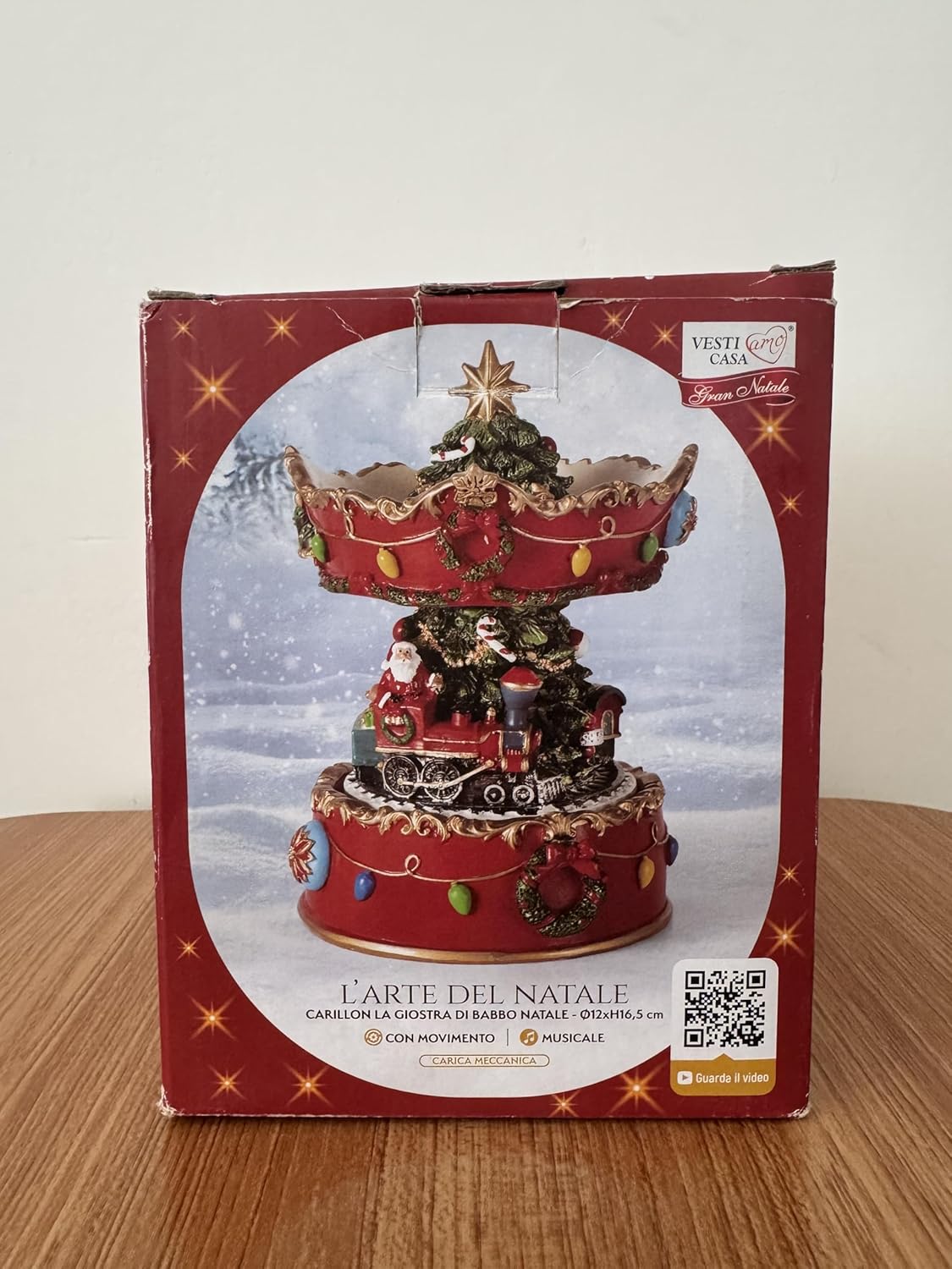 Carillon di Natale Rotante con Babbo Natale e Trenino, Giostra Musicale Natalizia con Movimento, Decorazione Natalizia da Tavolo Ø12×H16,5 cm 423507