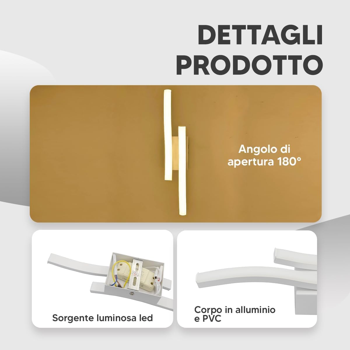 Applique LED da Muro 10W Moderna, Lampada da Parete Bianca Slim Rettangolare, 3000K-6500K, Illuminazione da Interno per Camera da Letto, Corridoio, Soggiorno E26-3C