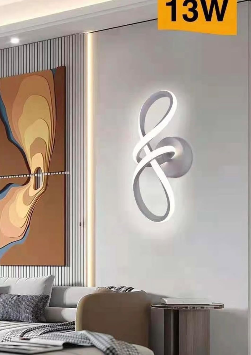 TEKHOME Applique LED da Muro 13W Moderno Bianco Forma a Nastro Infinito 3 Colori 3000K/4000K/6500K Lampada da Parete Interno Design Creativo AQ30-3C