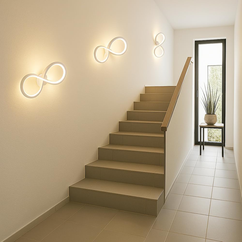 Applique LED da Parete 10W Bianco Opaco – Lampada da Muro Moderna con 3 Colori Selezionabili (3000K-4000K-6500K), Forma a 8, 800 LM, Alluminio AQ33-B3C