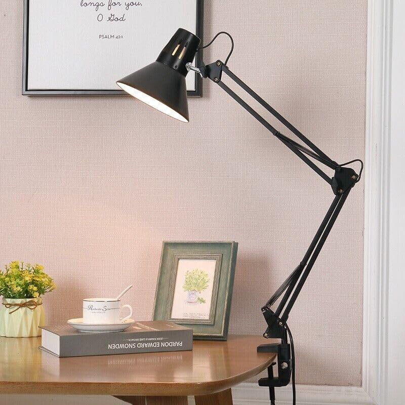 Lampada da Scrivania Orientabile E27 in Metallo – Lampada da Tavolo Moderna con Braccio Regolabile, Base Stabile, per Studio, Ufficio, Cameretta D11