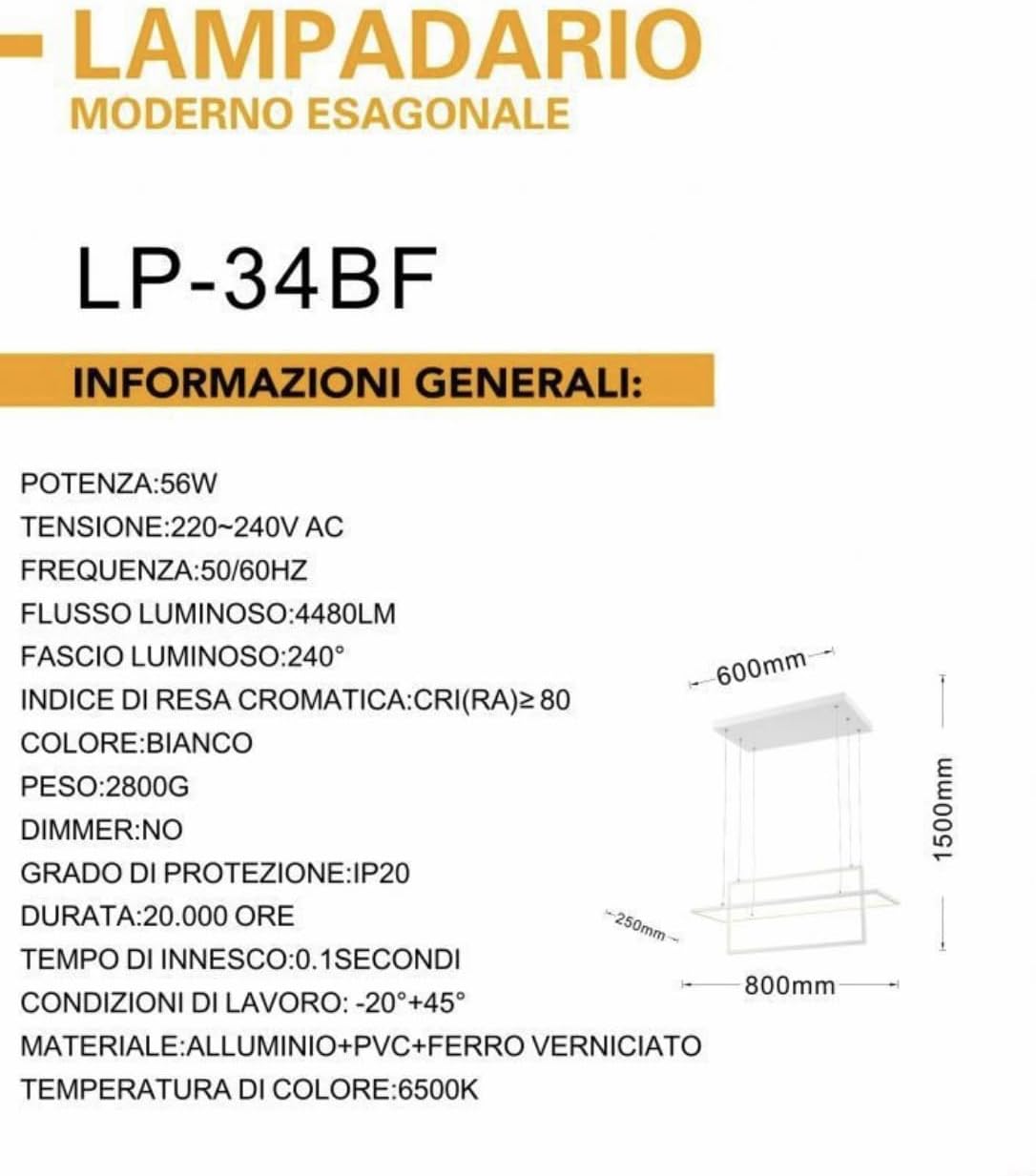 Lampadario Moderno Esagonale LP-34