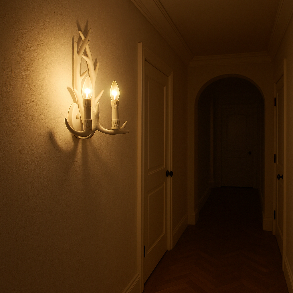 TEKHOME Applique da Parete Artistica a 2 Luci, Stile Ramo Bianco, Attacco E14, Struttura in Resina, Design Decorativo per Camera da Letto, Soggiorno e Corridoio E45-B