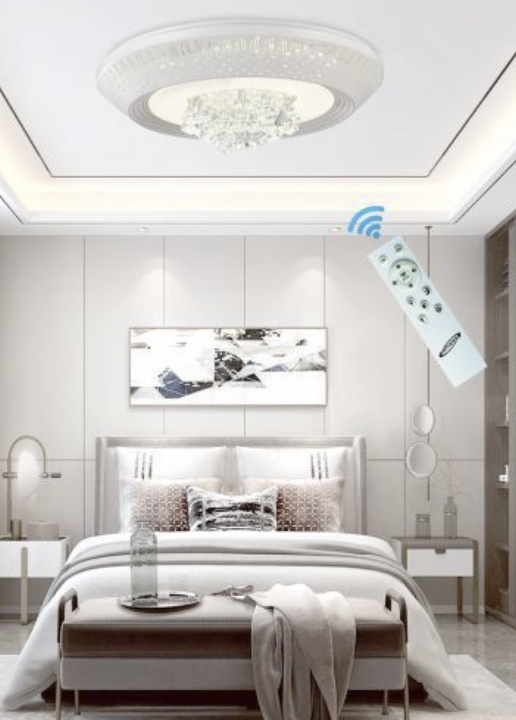 Lampadario LED con Cristalli Dimmerabile con Telecomando 3000K-4000K-6500K, Plafoniera Moderna per Camera da Letto Soggiorno – 3 Misure Disponibili (S/M/G) C30