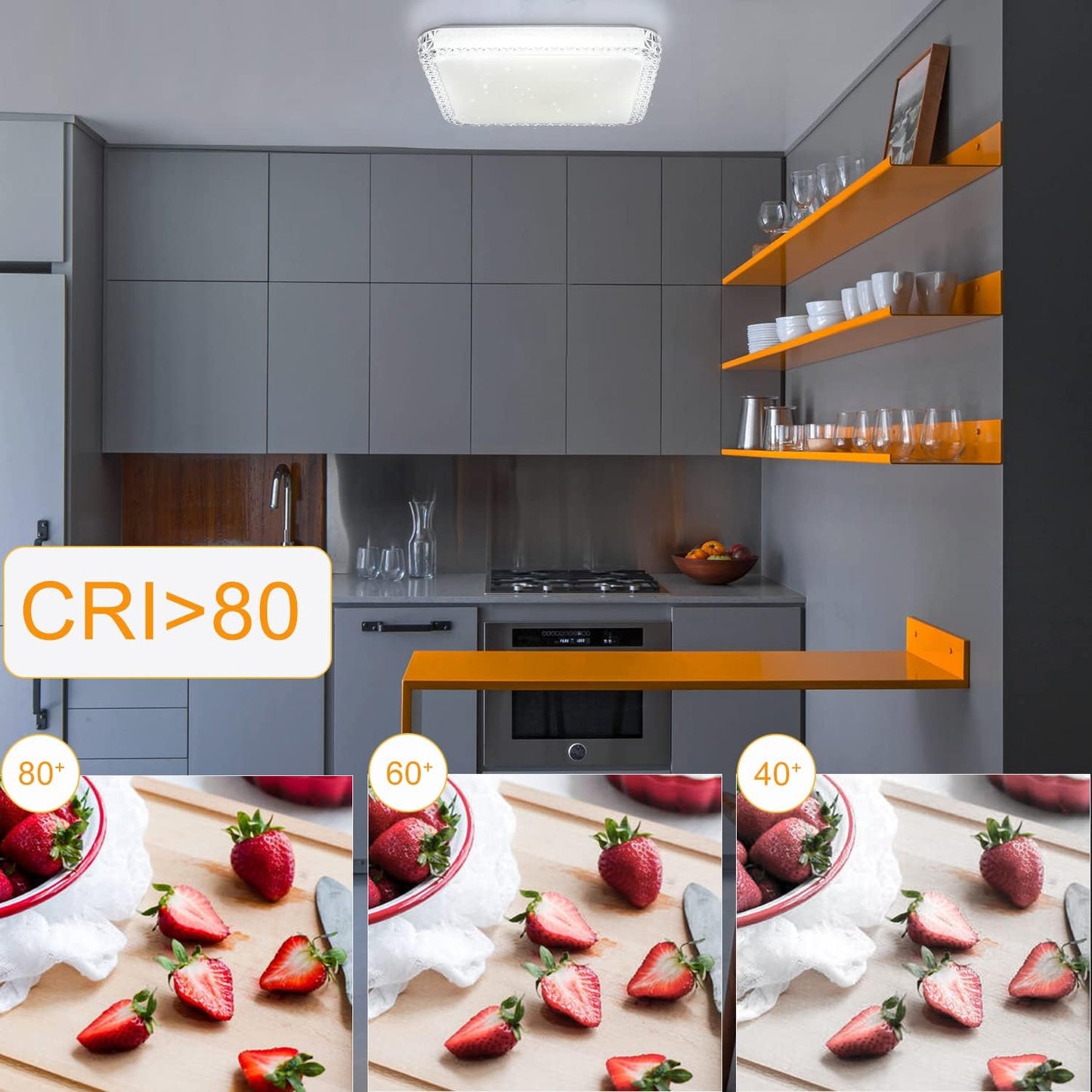 TEKHOME Plafoniera LED da Soffitto 48W Dimmerabile, Forma Quadrata, 3 Colori Selezionabili 3000K-4000K-6500K, Protezione Sovratensione, per Camera Soggiorno Cucina, Bianca C29