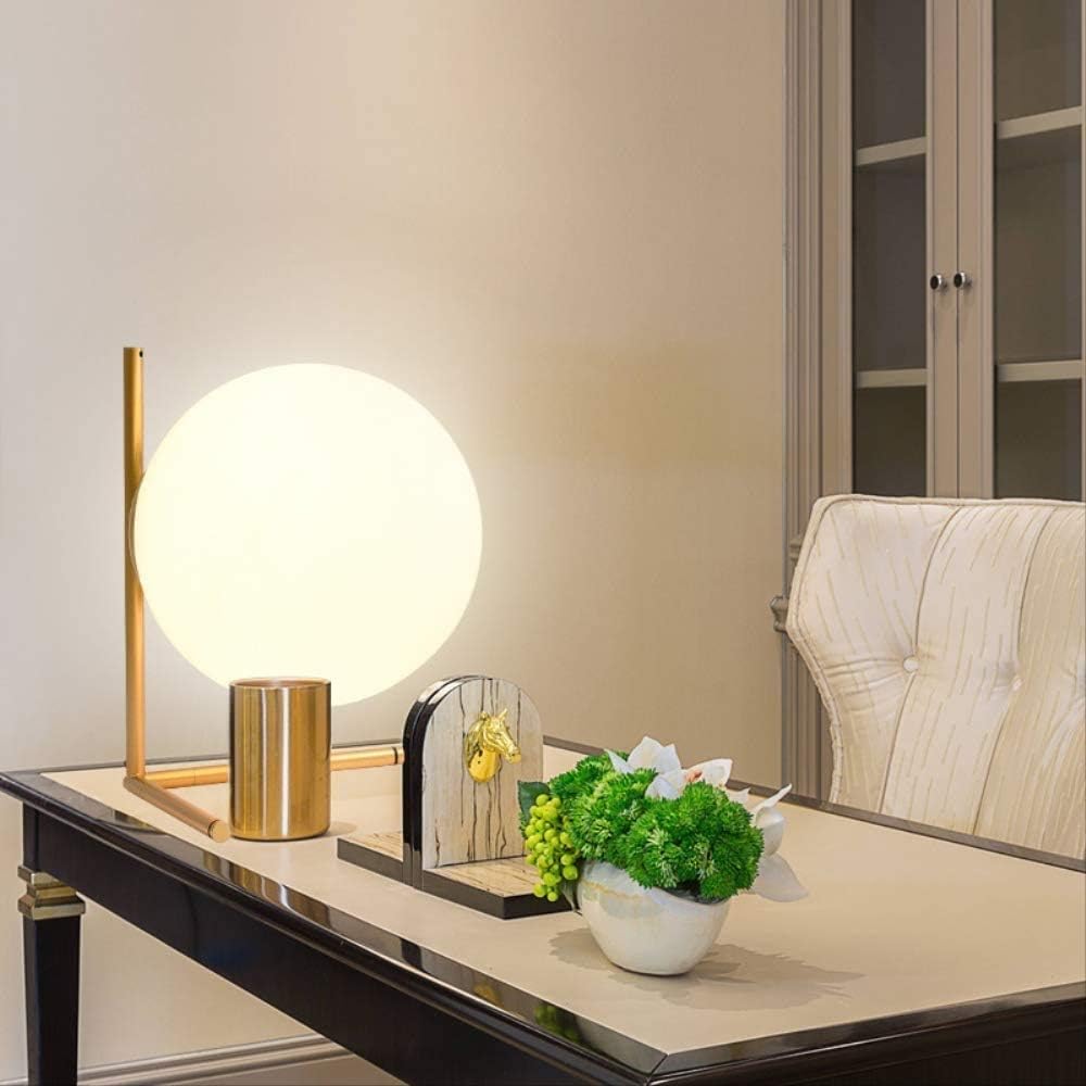 Lampada da Tavolo Moderna G9, Lampada Design con Sfera Opalina e Struttura Oro Bronzo, Luce da Comodino Elegante per Camera da Letto Salotto Studio, Lampadina Non Inclusa D34