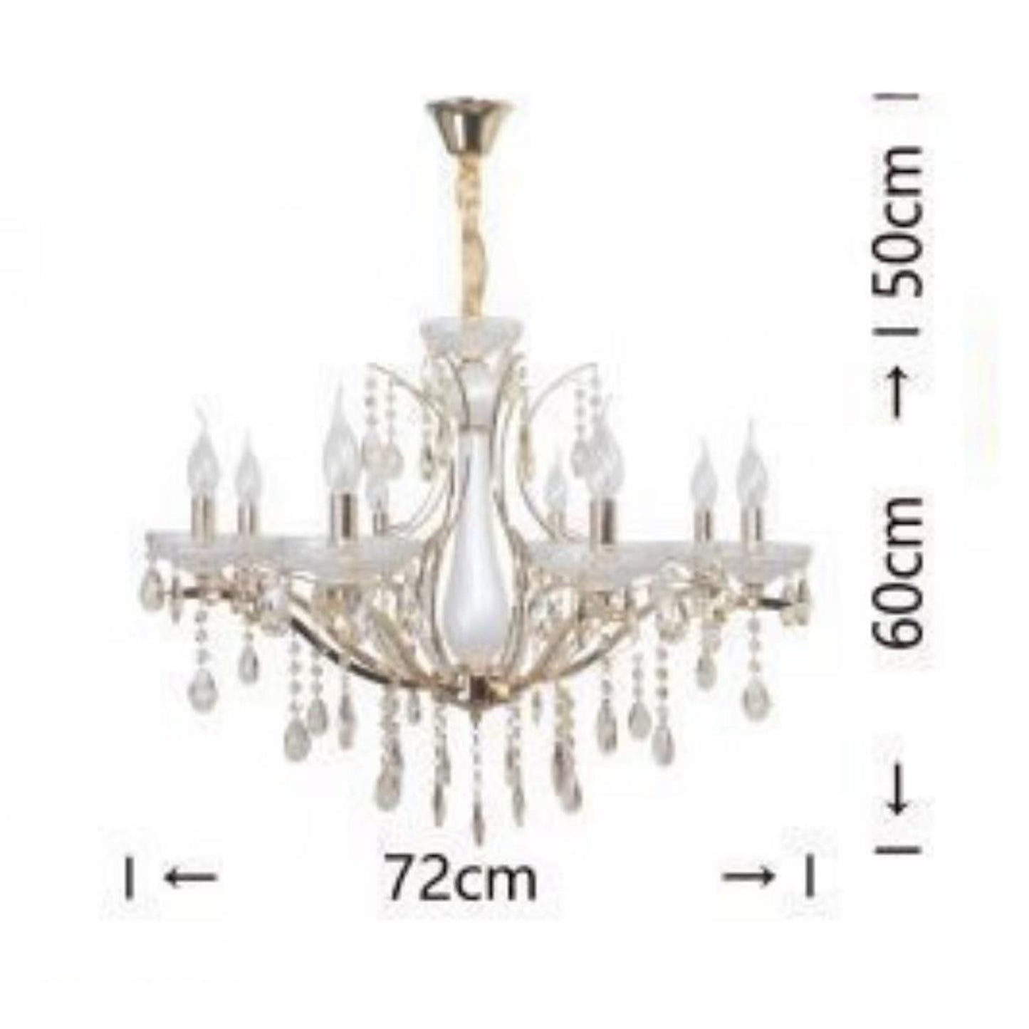 Lampadario Classico in Cristallo 8 Luci E14, Stile Elegante per Soggiorno e Sala da Pranzo, Struttura in Alluminio e Vetro – A60-8