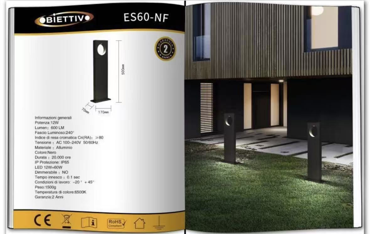 Lampada da Giardino LED 12W IP65 in Alluminio, Paletto da Esterno per Vialetti e Cortili, Luce Bianco Caldo/Naturale/Freddo – ES60