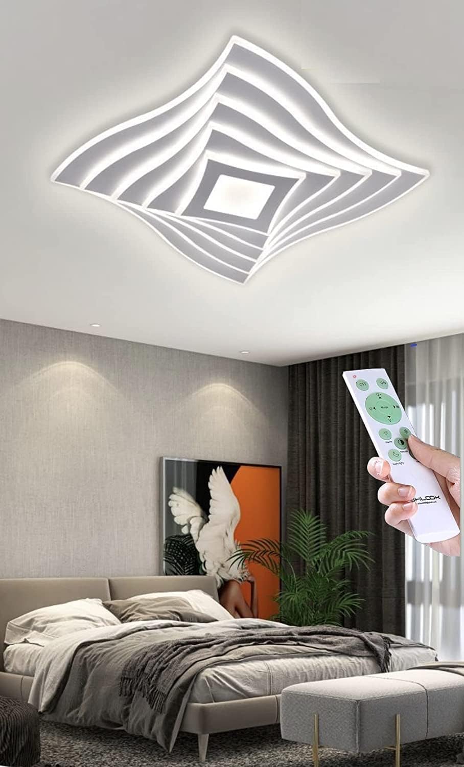 TEKHOME Plafoniera a led da interno moderna a soffitto forma quadrata 3D lampada adatta per camera da letto salone soggiorno solotto cucina locali commerciali 75W (Quadrata 3d - 3 Colori) C68-3C