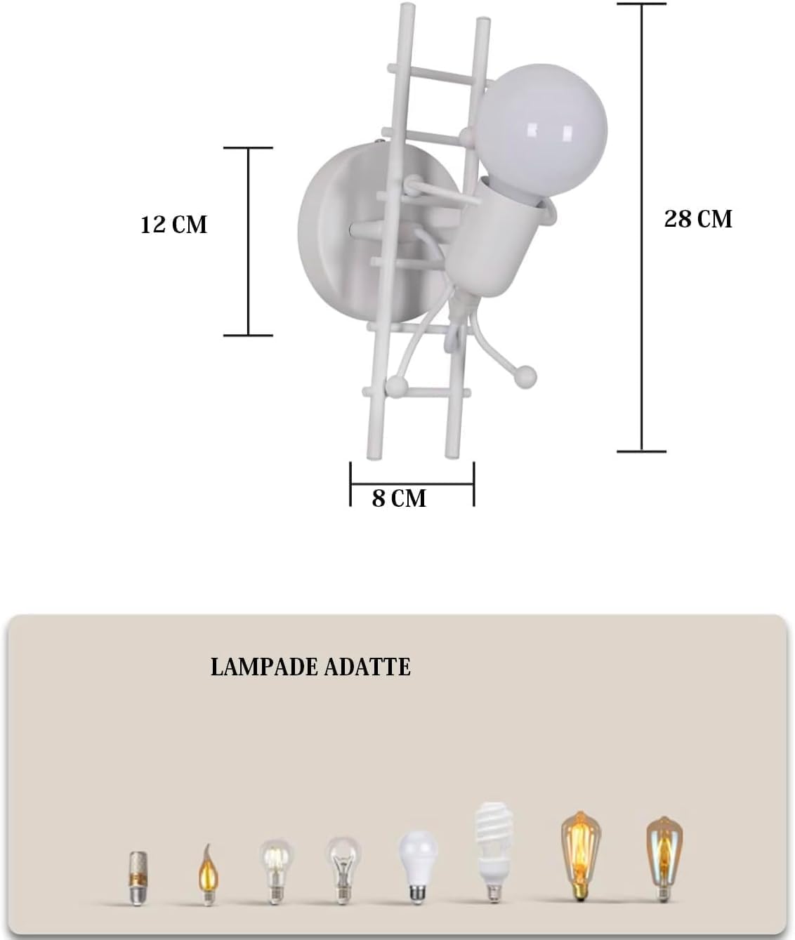 TEKHOME Applique da Muro Design Moderno 1XE27 in Metallo Nero/Bianco – Lampada da Parete Decorativa con Paralume a Gabbia, Ideale per Camera da Letto, Soggiorno, Corridoio AQ49