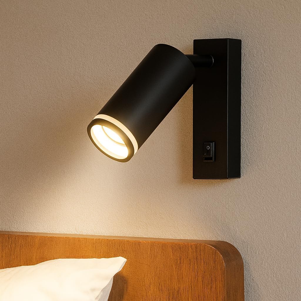 Applique da parete orientabile con interruttore | Attacco GU10 | Lampada da muro in alluminio sabbiato | Design moderno | Disponibile in bianco e nero (lampadina non inclusa) MR-02