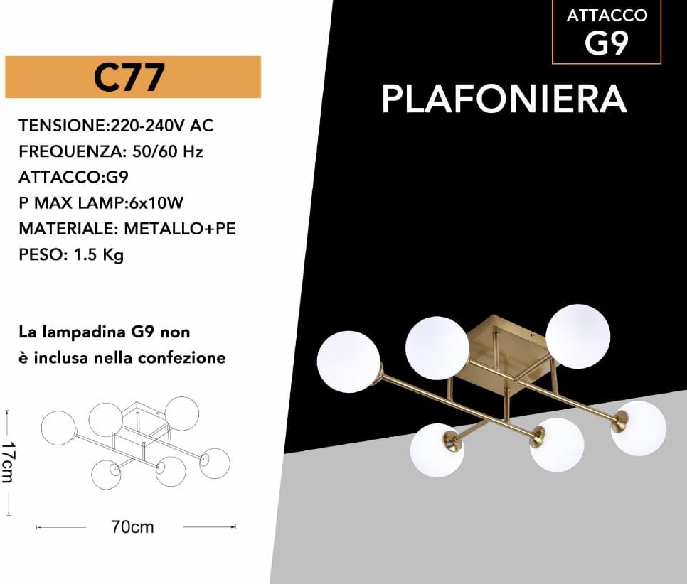 Plafoniera da soffitto a 6 sfere C77