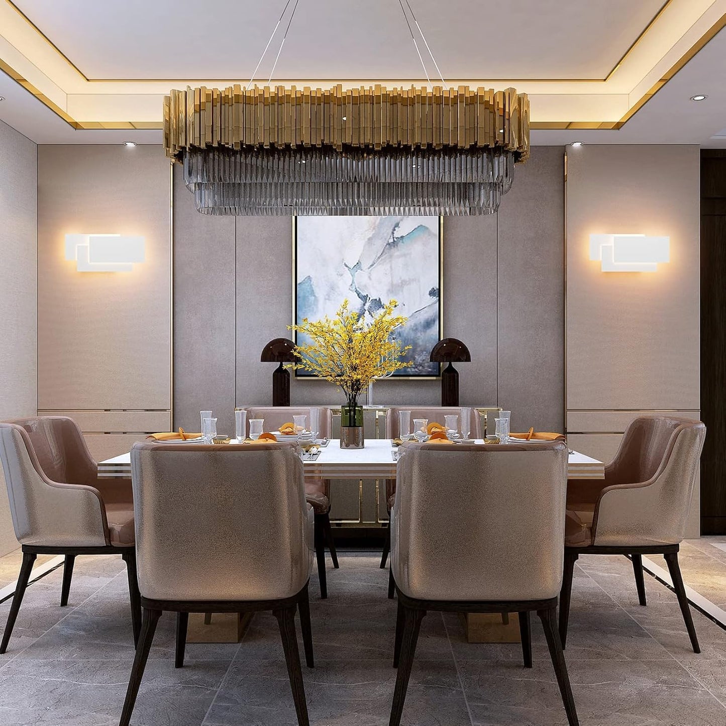 TEKHOME Applique da Muro LED 12W Rettangolare Bianca, Lampada da Parete Moderna in Ferro e Acrilico, 3000K-6500K Regolabile, Design Decorativo per Camera da Letto Soggiorno Corridoio E41-B3C