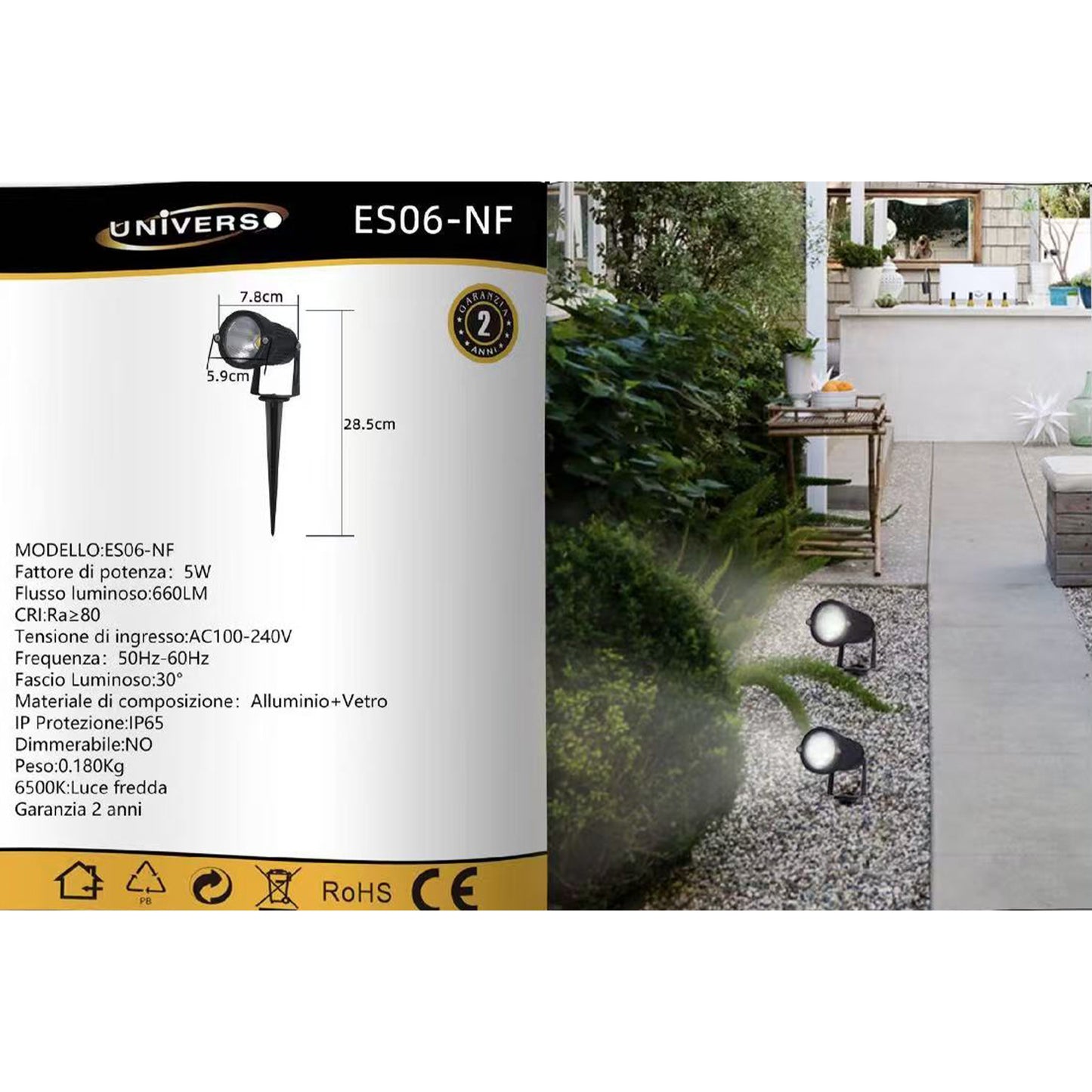 TEKHOME Faretto da Giardino LED IP65 5W 660LM, Lampada da Terra per Esterno con Picchetto, Orientabile, in Alluminio e Vetro Temperato, per Prato, Sentiero e Aiuole – 3000K/4000K/6500K