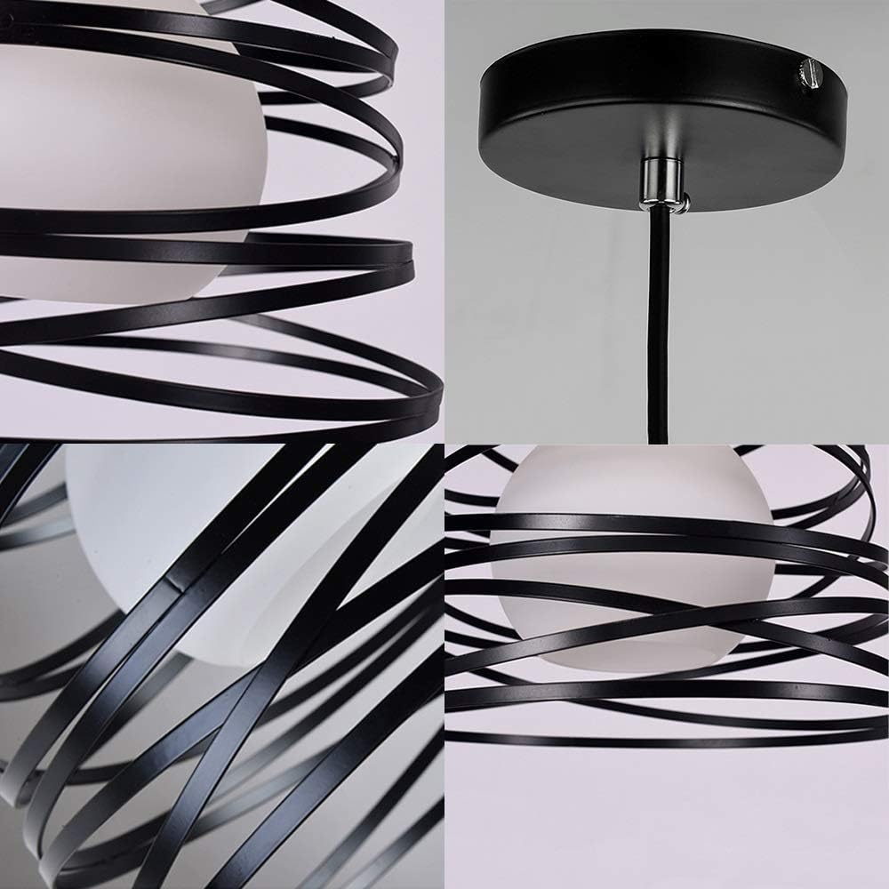 Lampadario a Sospensione E27 Moderno, Lampada a Soffitto Design Industriale in Metallo per Cucina Isola Tavolo da Pranzo, Stile Minimal con Paralume a Spirale, No Lampadina A08