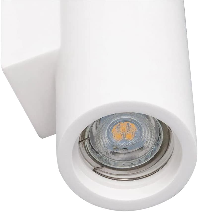 Applique da Parete in Gesso Verniciabile Doppio Fascio di Luce, 2x GU10, Bianco, Design Moderno per Interni – GS-E50