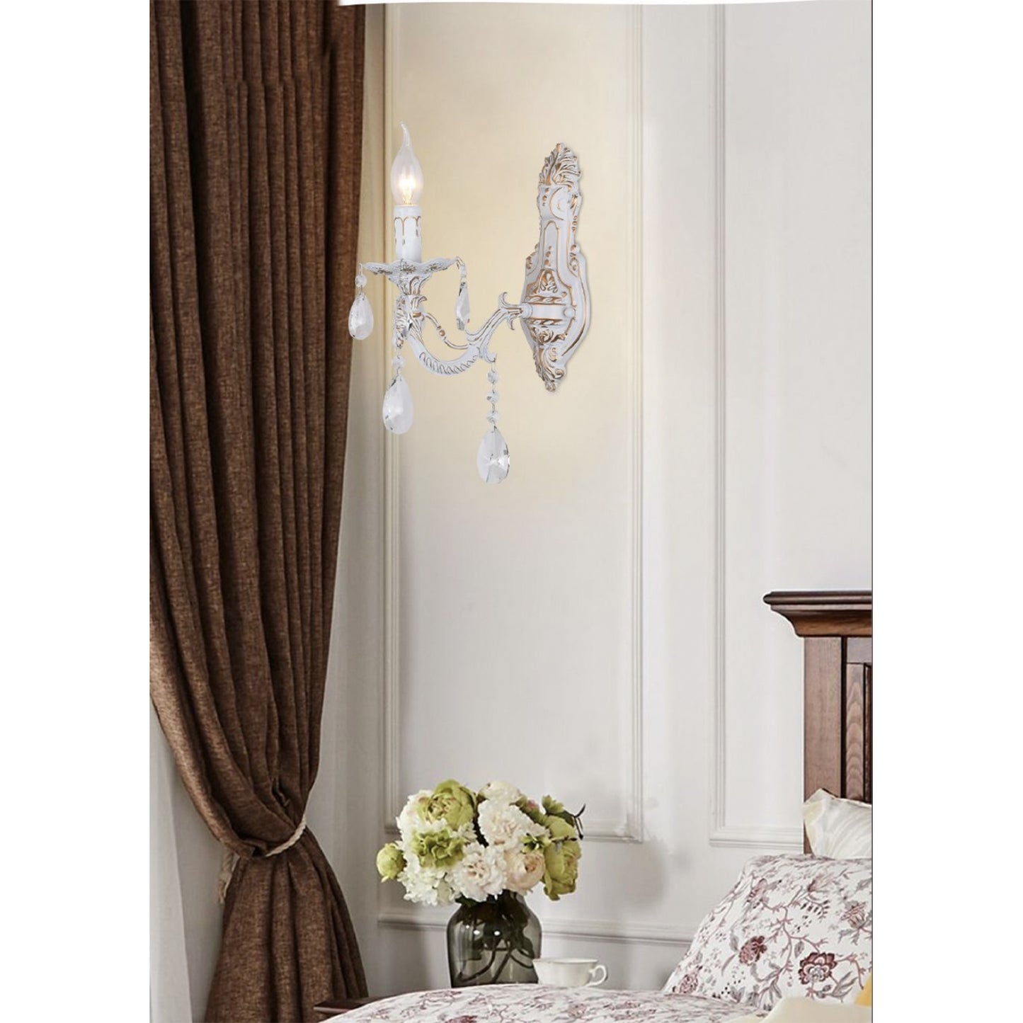 Applique da Parete Classica in Cristallo E14, Lampada da Muro Elegante con Pendenti in Vetro per Camera da Letto e Soggiorno, Stile Classico Europeo – E01-1