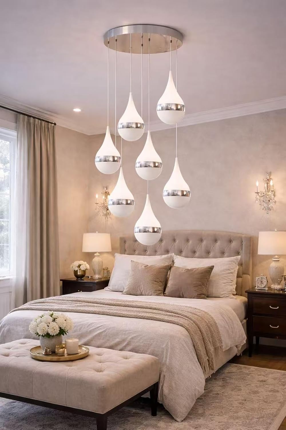 Lampadario LED Moderno 80W, Sospensione Design a Goccia, CCT Switch 3000K-4000K-6500K, 6400 Lumen, Illuminazione per Soggiorno Sala da Pranzo Cucina – LP-18A3C