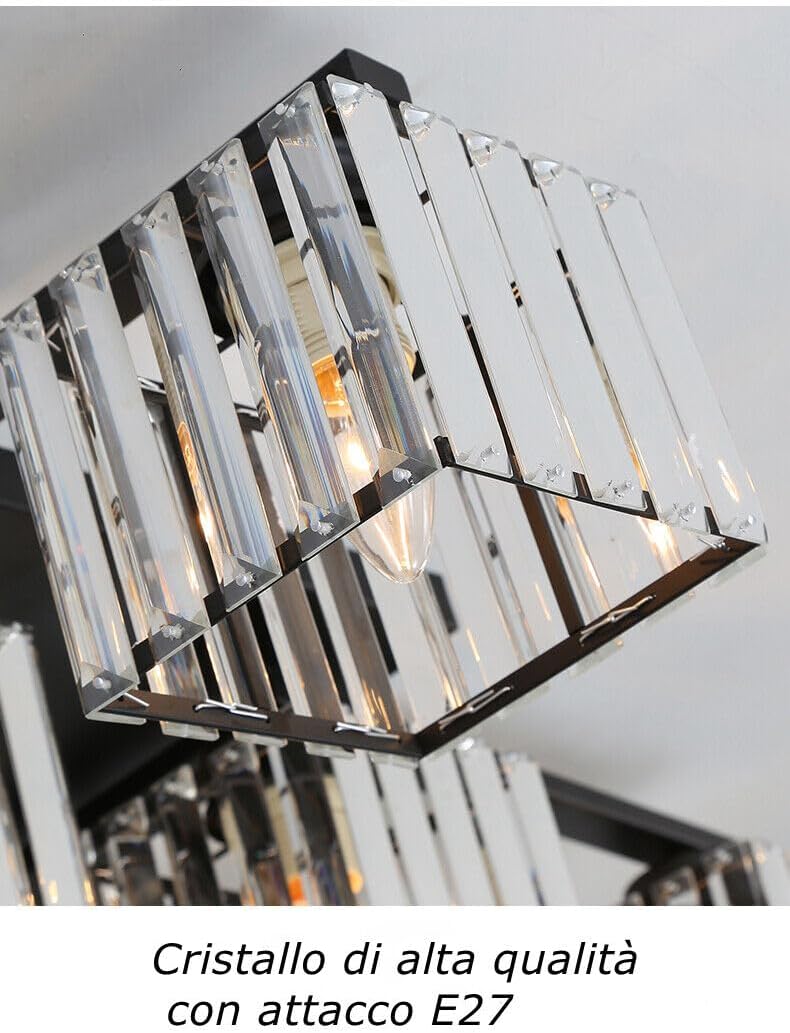 TEKHOME Lampadario da Soffitto 8 Luci E27, Stile Moderno Quadrato in Cristallo, Attacco E27 Max 60W, Struttura in Metallo Nero, Senza Lampadine, per Soggiorno Sala da Pranzo Interni C28-8