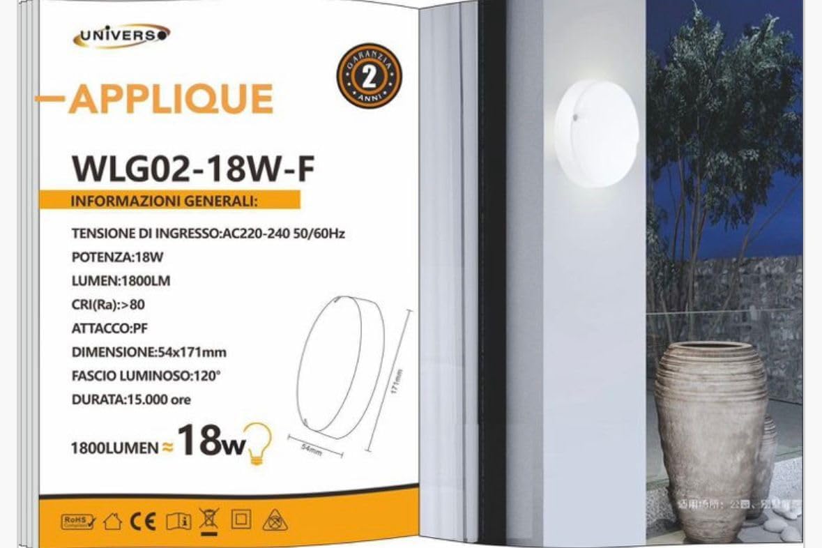 Applique da Muro LED 18W IP65 – Lampada da Parete Rotonda Moderna per Interno ed Esterno, 1800 Lumen, Luce Calda 3000K / Neutra 4000K / Fredda 6500K, Design Minimalista WLG02