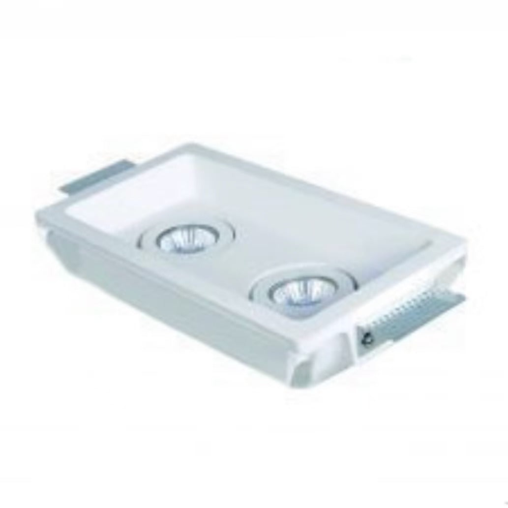 Portafaretto in Gesso da Incasso Doppio GU10 – Verniciabile, Lampada da Soffitto in Cartongesso, Bianco, Foro 255×155 mm GS-21