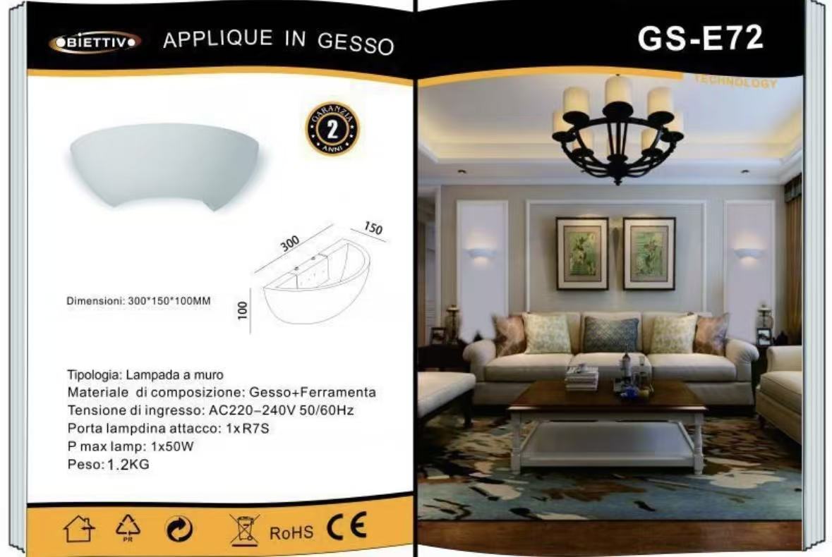 TEKHONE Applique da Parete in Gesso Bianca, Lampada da Muro Design Moderno, Luce Indiretta Up & Down, Attacco R7S, Verniciabile per Interni – GS-E72