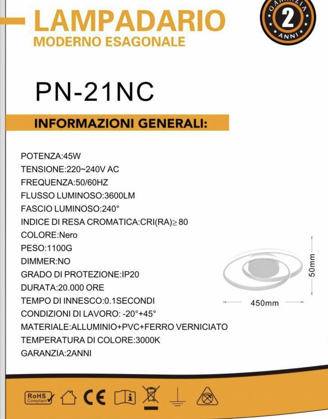 TEKHOME Plafoniera LED Soffitto, 45 watt, 60x60x11 cm, 3 Temperature Colore (3000K, 4000K, 6500K), Alluminio, Installazione Facile, Resistente, Moderna, Camera da Letto PN-21