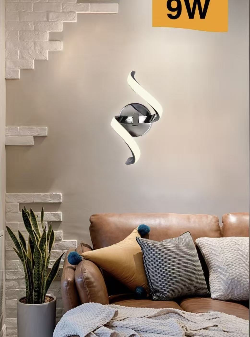 TEKHOME Applique LED da Parete 9W E58-A3C, Argento, Dimmerabile, 3 Colori Selezionabili 3000K-4000K-6500K, Design Moderno a Onde per Camera, Soggiorno e Corridoio