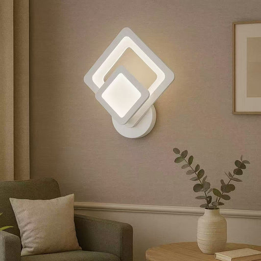 TEKHOME Applique da Muro LED 12W Moderna Geometrica, Bianco, 3 Temperature Colore 3000K-4000K-6500K, Lampada da Parete Dimmerabile per Camera da Letto Soggiorno Corridoio E82-B3C