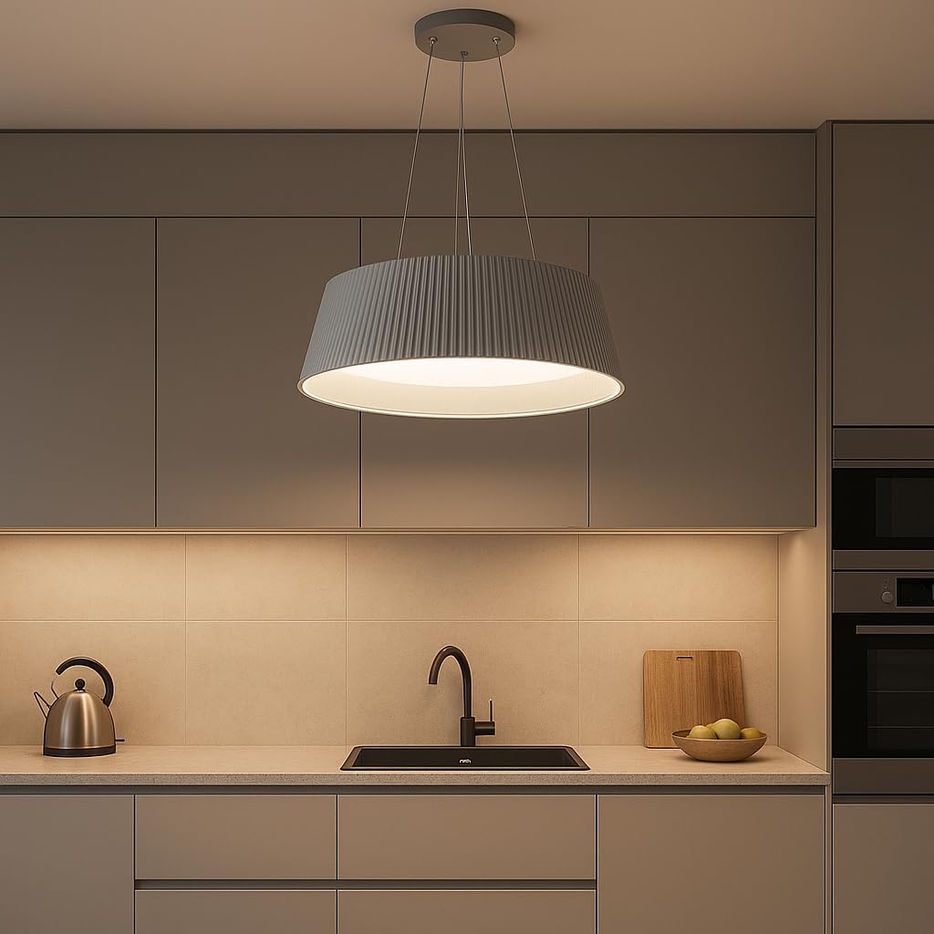 TEKHOME Lampadario LED da Soffitto 36W, CCT-Switch 3000K-4000K-6500K, Design Moderno Ø45cm Regolabile in Altezza, Metallo+PS, 3240LM,Grigio, Lampada a Sospensione per Cucina, Soggiorno, Sala da Pranzo