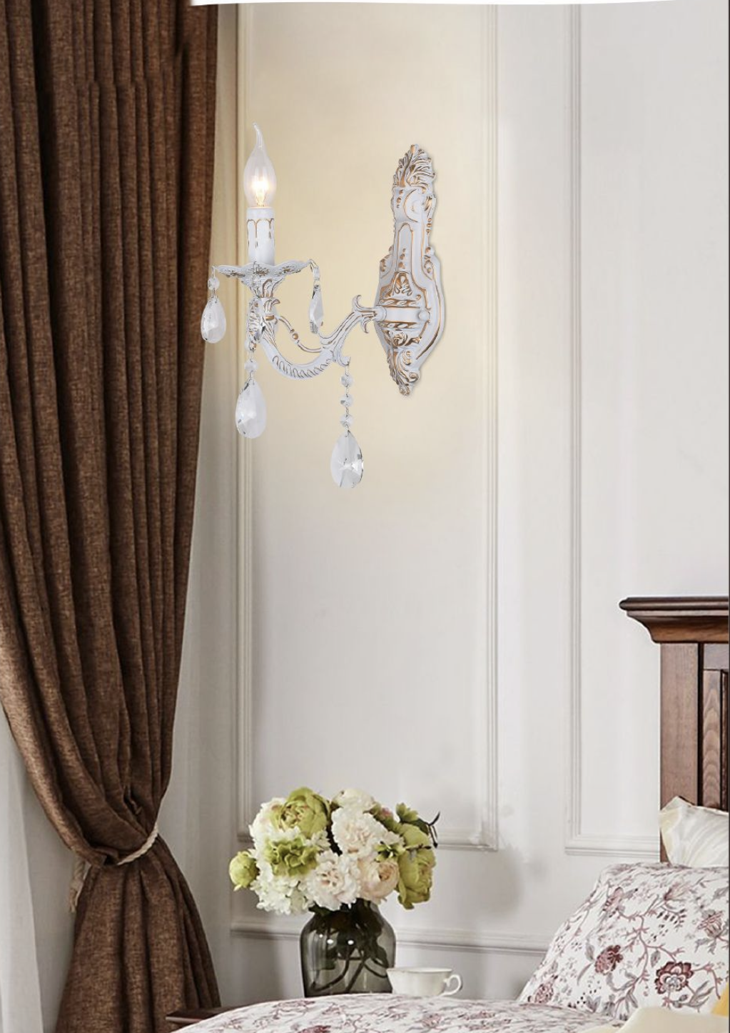 TEKHOME Applique da Parete Moderna a 1 Luce con Braccio Regolabile e Paralume in Vetro, Design Elegante in Oro e Bianco, Attacco E14 40W, per Interni, 24cm, (Senza Lampadina) E01-1