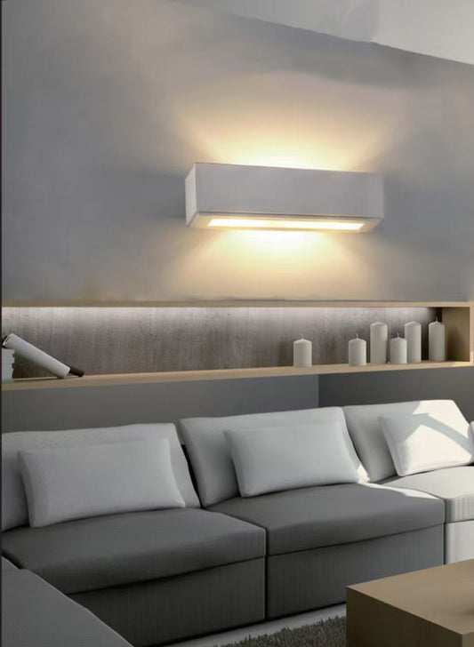 Applique in Gesso da Parete Bianco, Luce Indiretta Up&Down, Verniciabile, Attacco 2xE14, Lampada da Muro Moderna per Interni – GS-E06