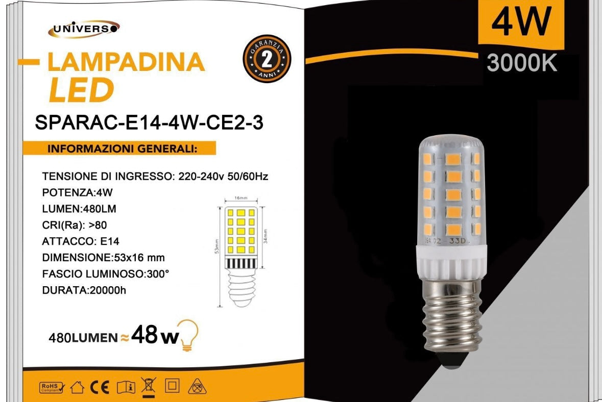 Lampadine LED E14 4W 480LM 3000K 10 Pezzi SPARAC-E14-4W-CE2-3