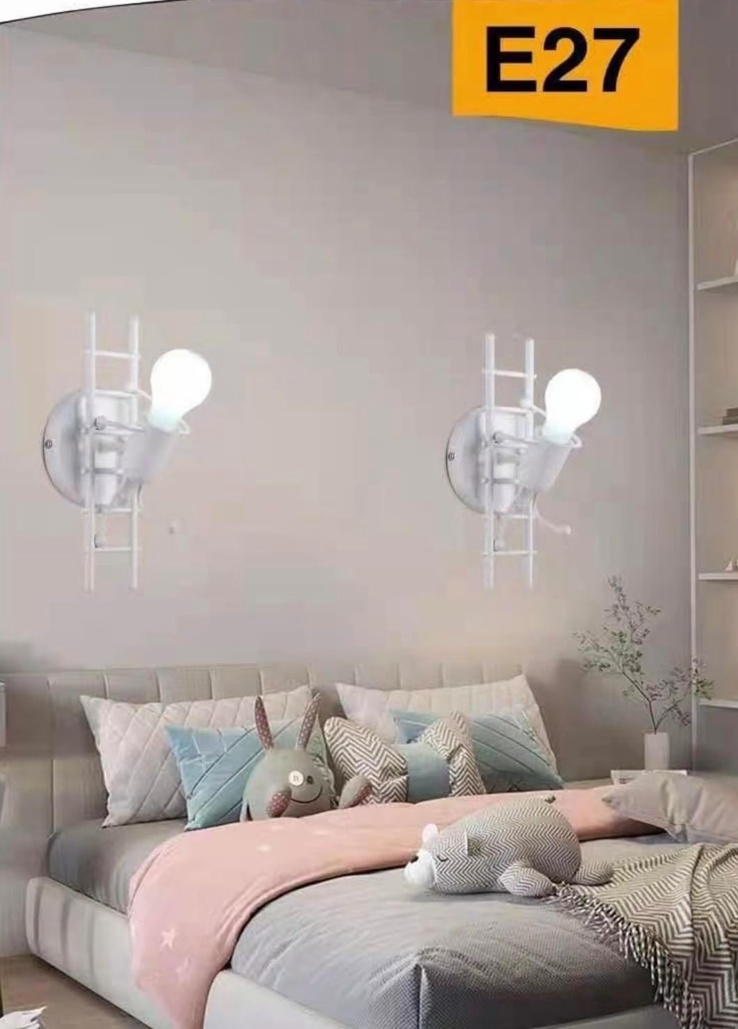 TEKHOME Applique da Muro Design Moderno 1XE27 in Metallo Nero/Bianco – Lampada da Parete Decorativa con Paralume a Gabbia, Ideale per Camera da Letto, Soggiorno, Corridoio AQ49