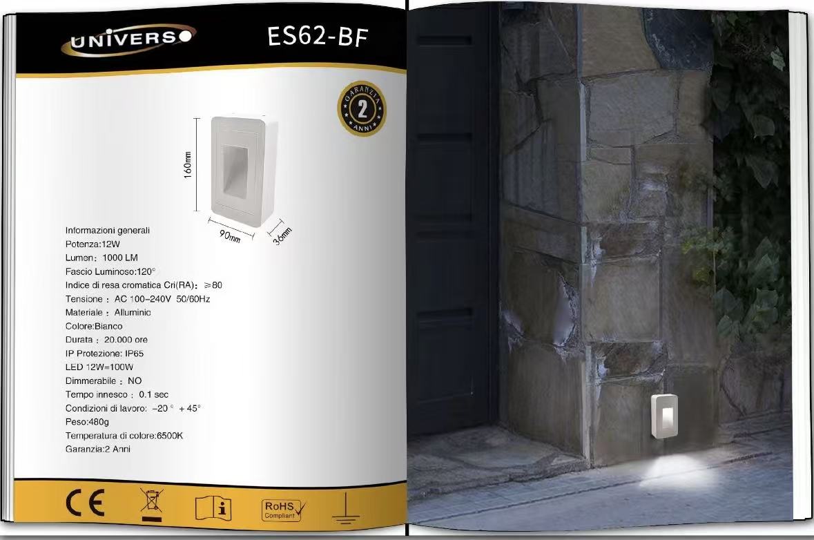 Applique da Esterno LED 12W IP65 – Lampada da Parete o Segnapasso in Alluminio, Impermeabile, Luce Decorativa per Muro, Giardino e Scale, Design Moderno ES62