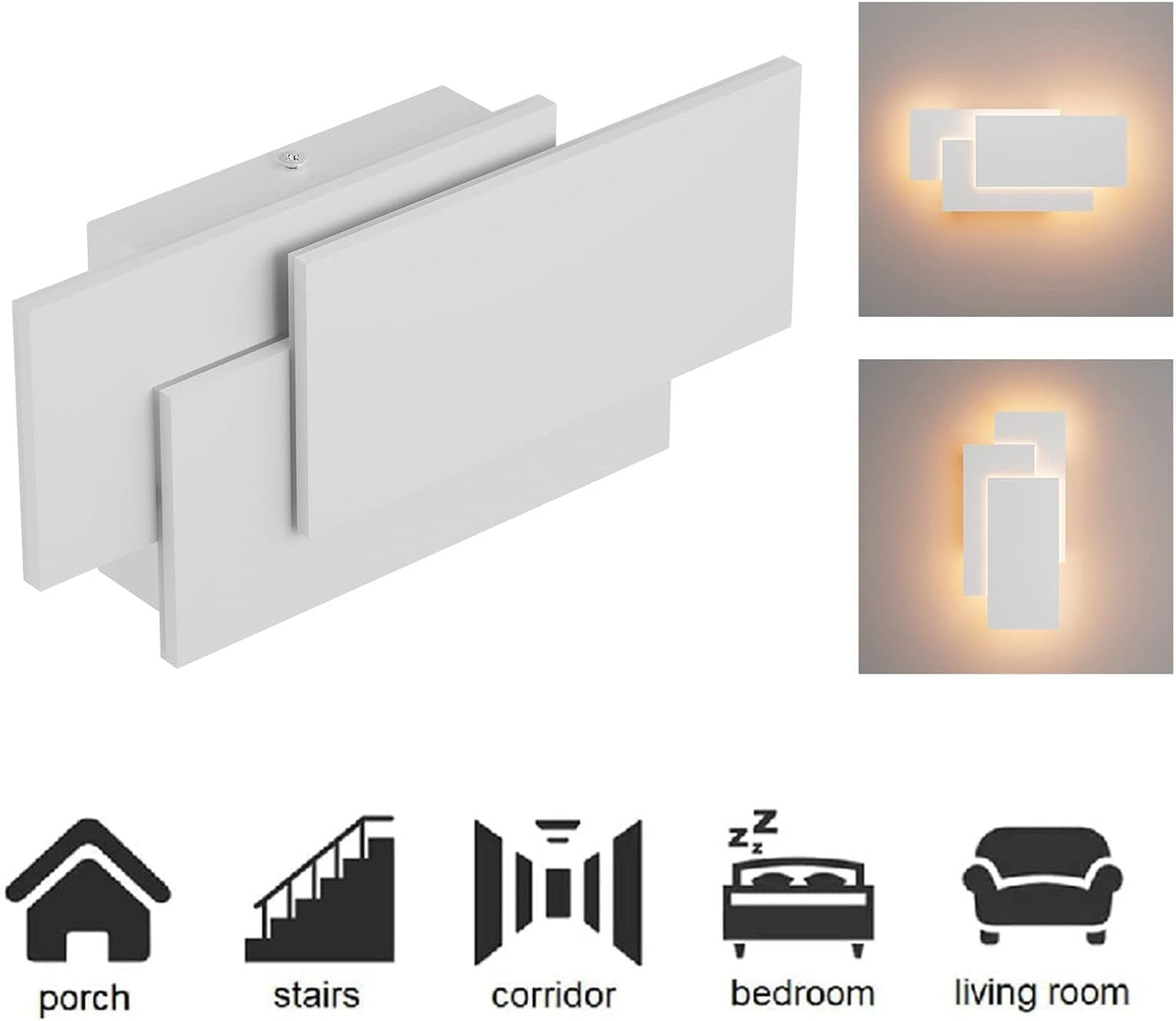 TEKHOME Applique da Muro LED 12W Rettangolare Bianca, Lampada da Parete Moderna in Ferro e Acrilico, 3000K-6500K Regolabile, Design Decorativo per Camera da Letto Soggiorno Corridoio E41-B3C