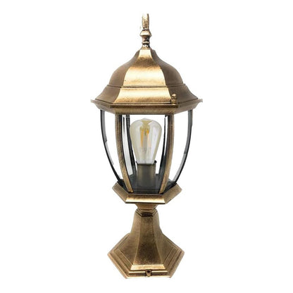 Lampada da Palo per Esterni E27 – Lanterna da Colonna Esagonale IP55 in Alluminio e Vetro – 8 Pollici – per Muro, Cancello, Pilastro, Giardino ES45