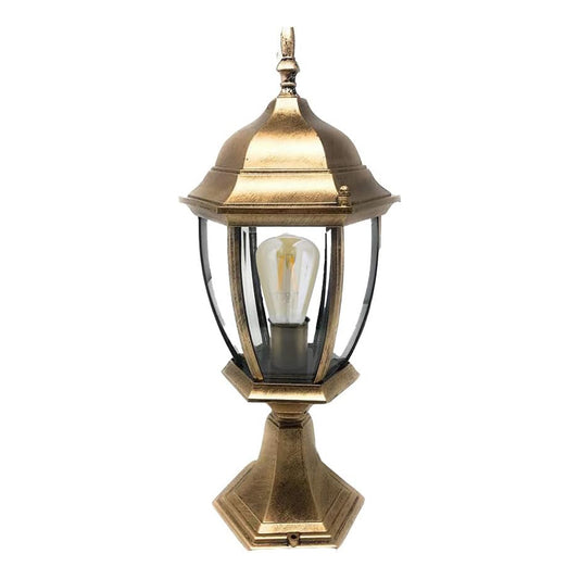 Lampada da Palo per Esterni E27 – Lanterna da Colonna Esagonale IP55 in Alluminio e Vetro – 8 Pollici – per Muro, Cancello, Pilastro, Giardino ES45