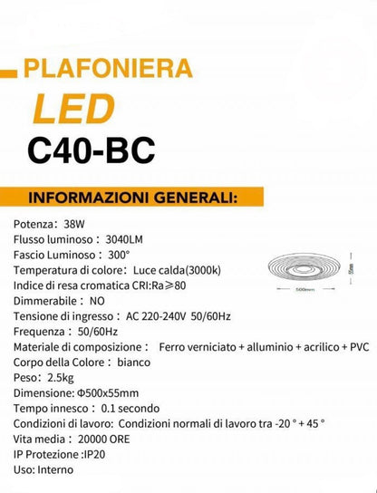 TEKHOME Plafoniera Lampadario da soffitto a led con Luci cerchio tonda Design Stile Moderno Lampada per Camera Cucina Salotto Locali Commerciali C40
